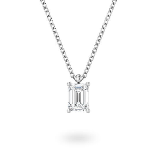 Birks Blue Emerald-Cut Diamond Pendant in White Gold with Sapphire Accent image number 0